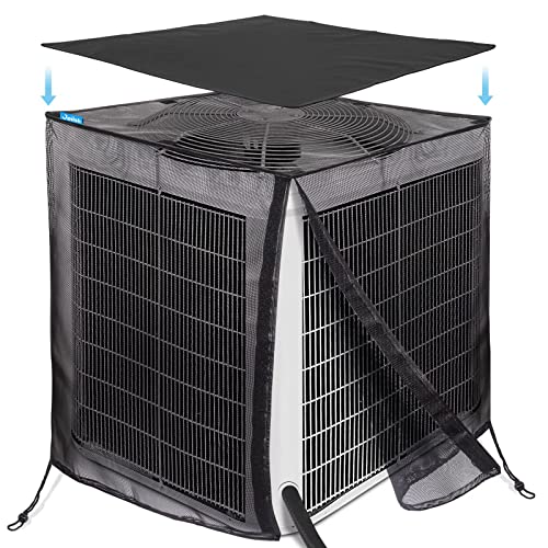 Joiish Air Conditioner Cover Full Mesh With Detachable Waterproof Top, Breathable & All Seasons, 28 x 28 x 32 Inch Outside Central AC Unit Protector Against Leaves, Weeds, Cottonwood and Debris - Image 1