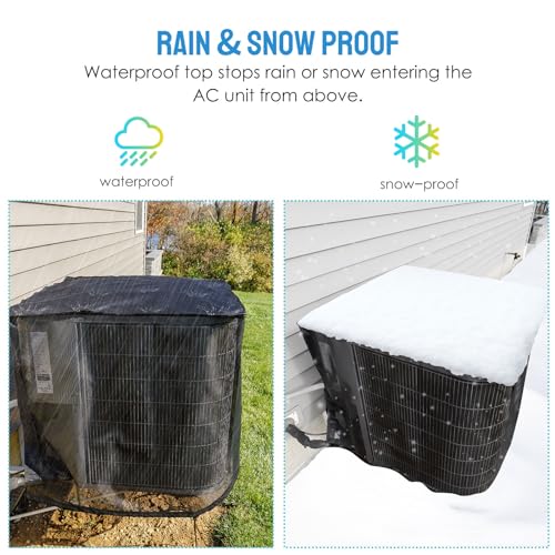 Joiish Air Conditioner Cover Full Mesh With Detachable Waterproof Top, Breathable & All Seasons, 28 x 28 x 32 Inch Outside Central AC Unit Protector Against Leaves, Weeds, Cottonwood and Debris - Image 3