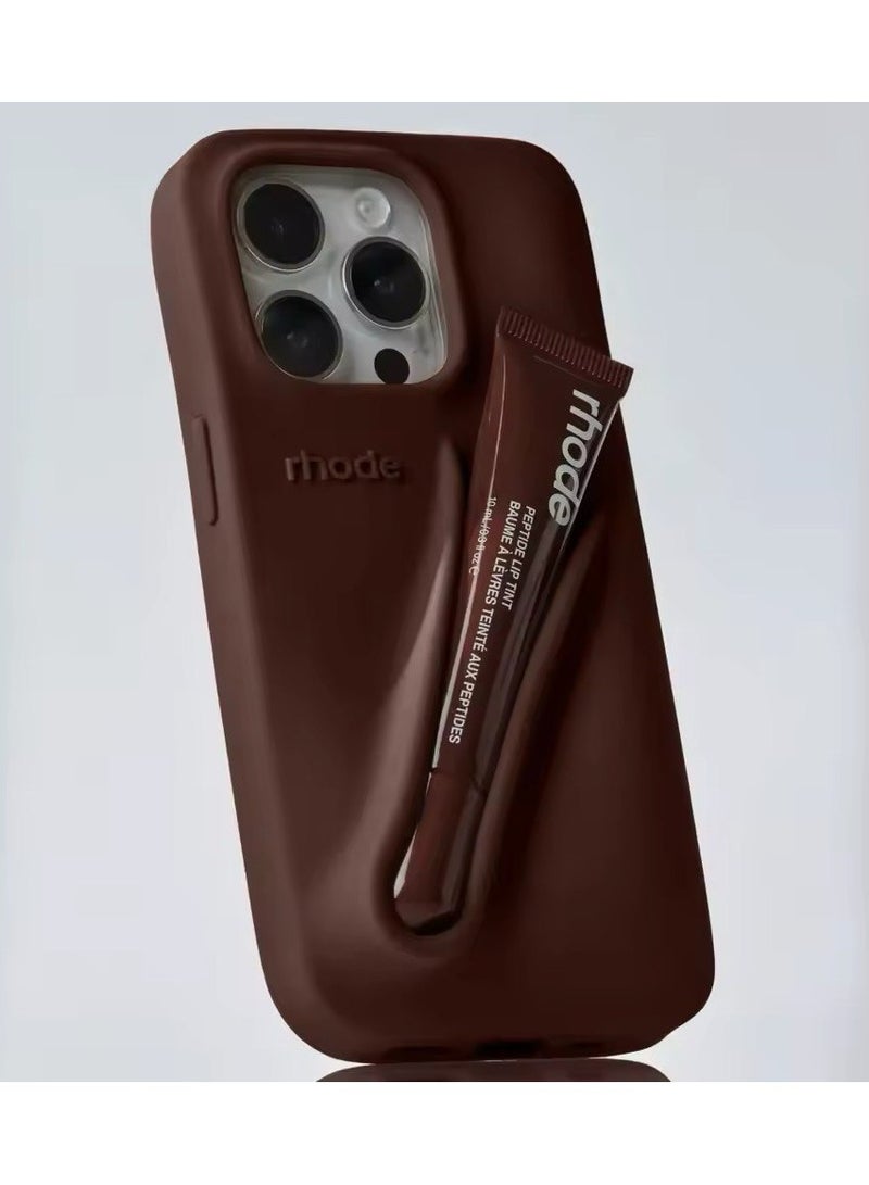 rhode Lip Gloss Phone Case with Lip Tint, For iPhone Case Liquid Silicone Camera Protection Lipstick Lip Glaze Phone Case for iPhone 12 Pro Max (Espresso) - Image 1