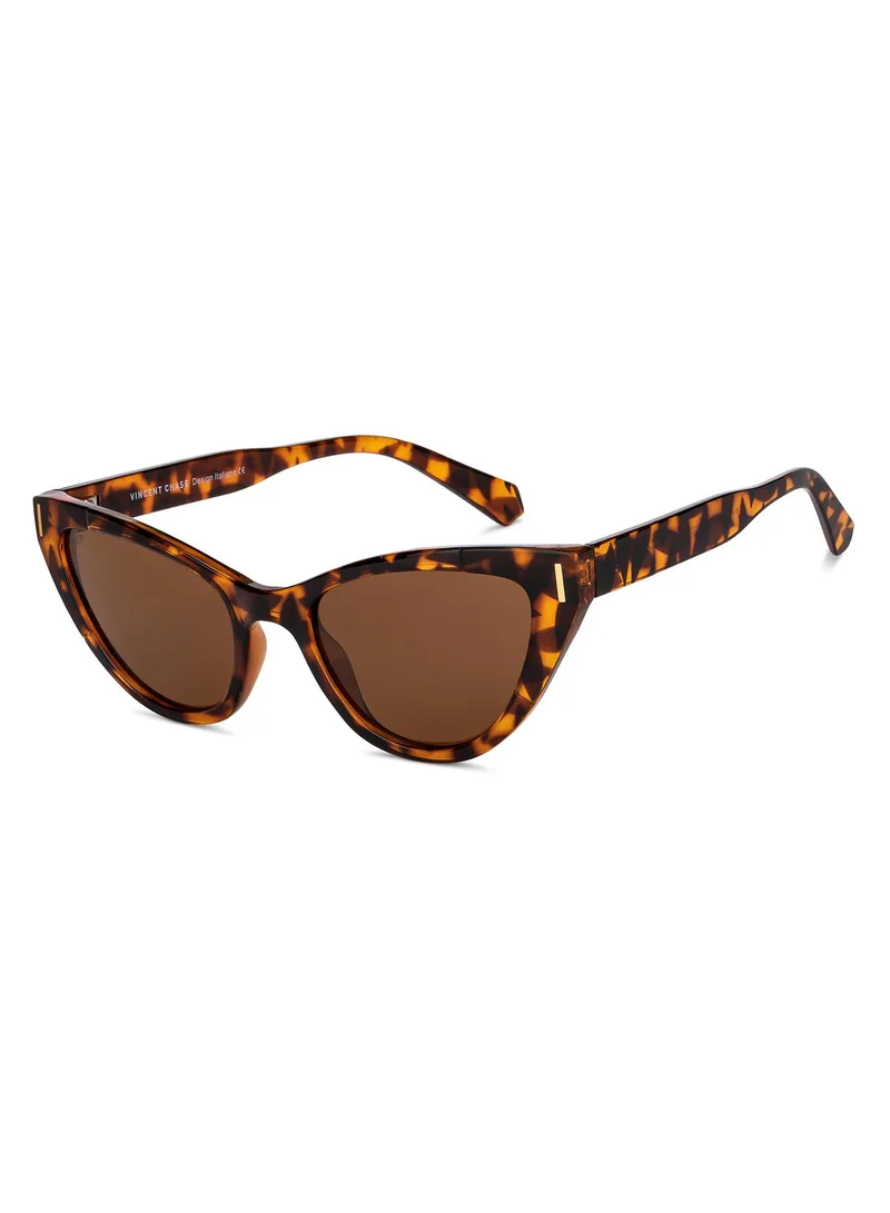 VINCENT CHASE Vincent Chase By Lenskart | Tortoise Brown Full Rim Cat Eye Branded Latest and Stylish Sunglasses | Polarized and 100% UV Protected | Men & Women | Medium | VC S14677