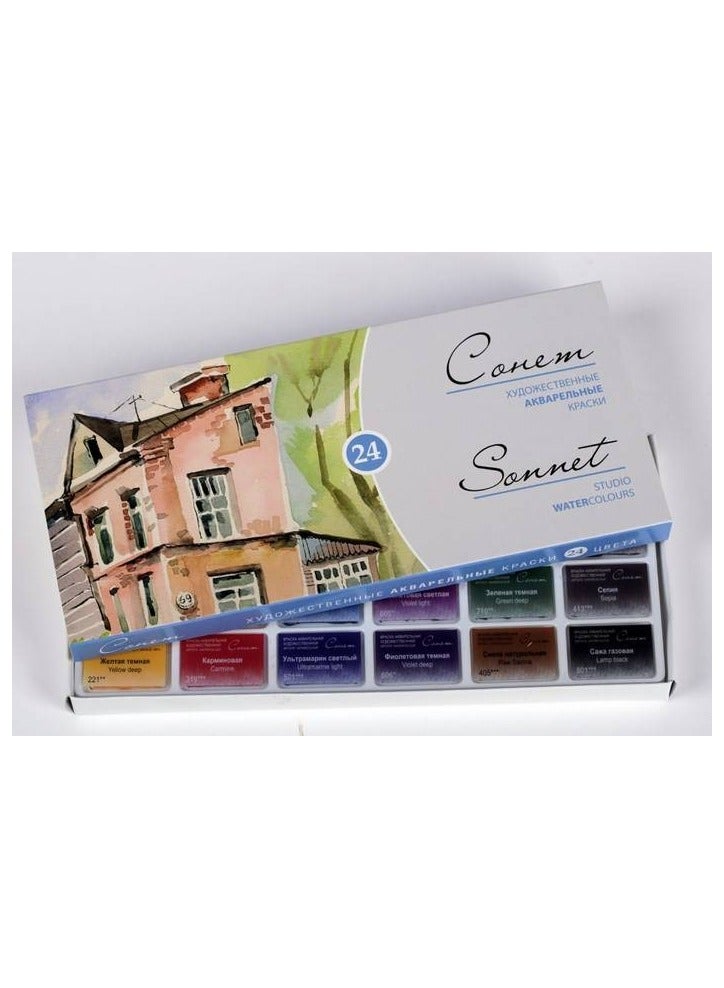 Sonnet Artists Watercolors Paint Set (24 Pans in Carton Box) - Image 1