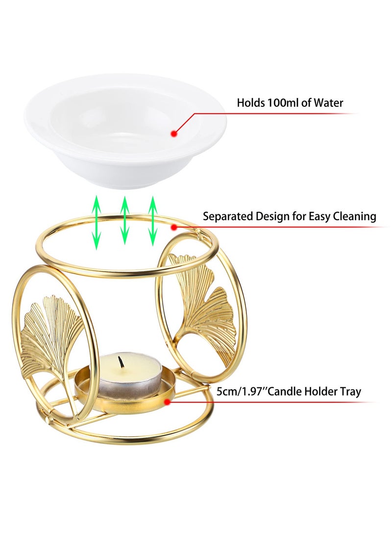 SYOSI Metal Wax Melt Burner, Essential Oil Burner with Ceramic Dish, Decorative Aroma Diffuser Tealight Candle Burner for Wax Melting, Perfect for Decorating Living room, Bedroom, Kitchen (Gold) - Image 2