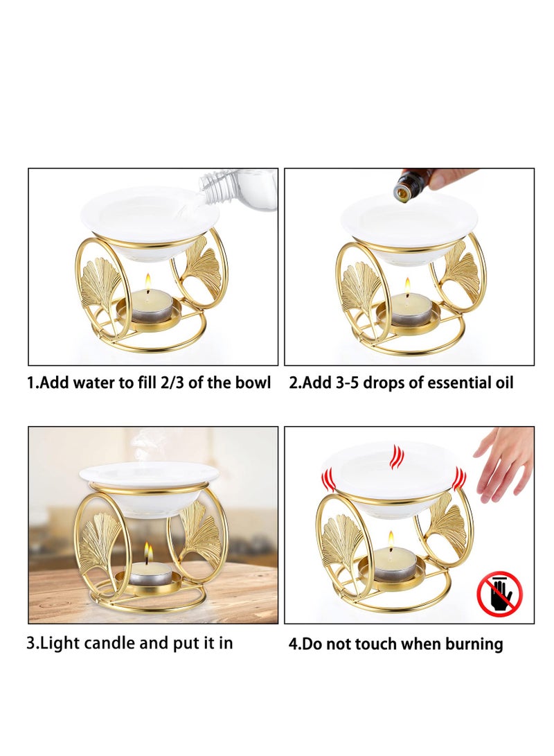 SYOSI Metal Wax Melt Burner, Essential Oil Burner with Ceramic Dish, Decorative Aroma Diffuser Tealight Candle Burner for Wax Melting, Perfect for Decorating Living room, Bedroom, Kitchen (Gold) - Image 5