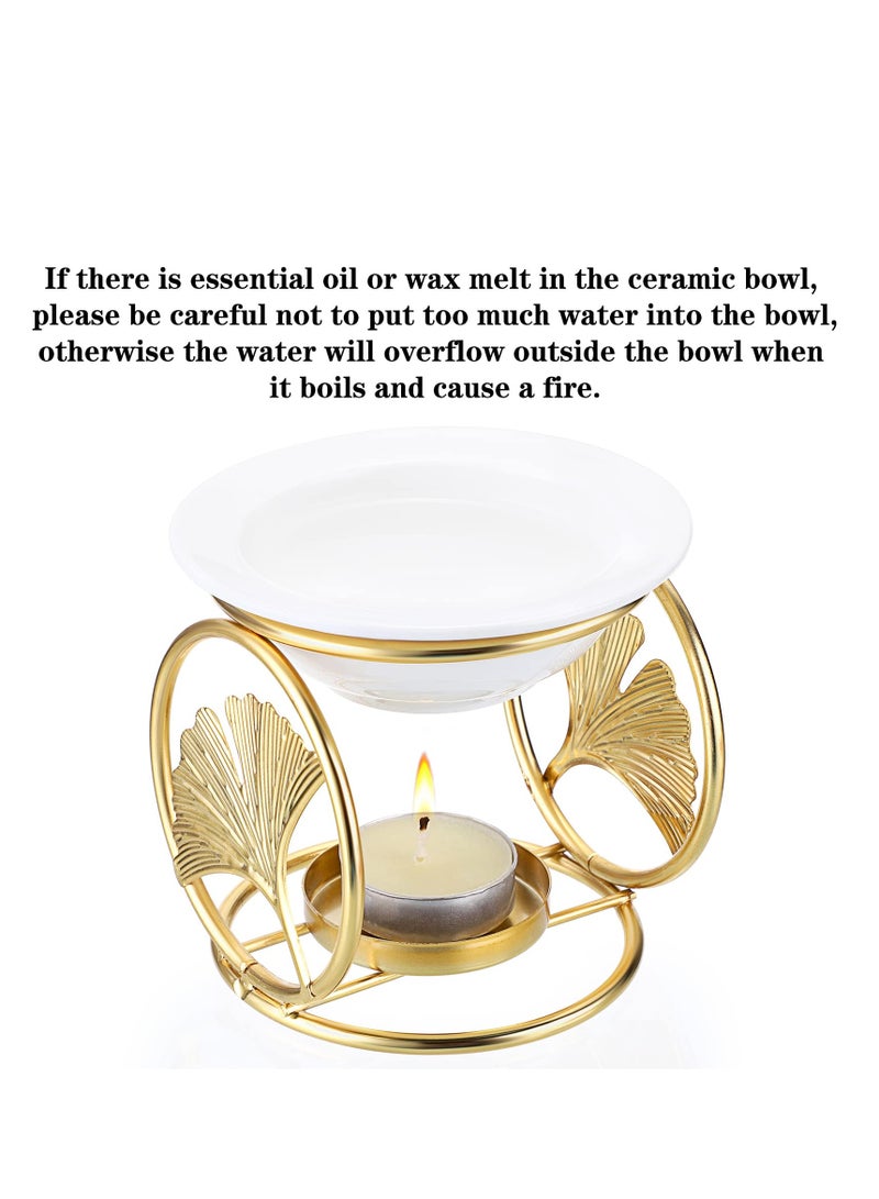 SYOSI Metal Wax Melt Burner, Essential Oil Burner with Ceramic Dish, Decorative Aroma Diffuser Tealight Candle Burner for Wax Melting, Perfect for Decorating Living room, Bedroom, Kitchen (Gold) - Image 3
