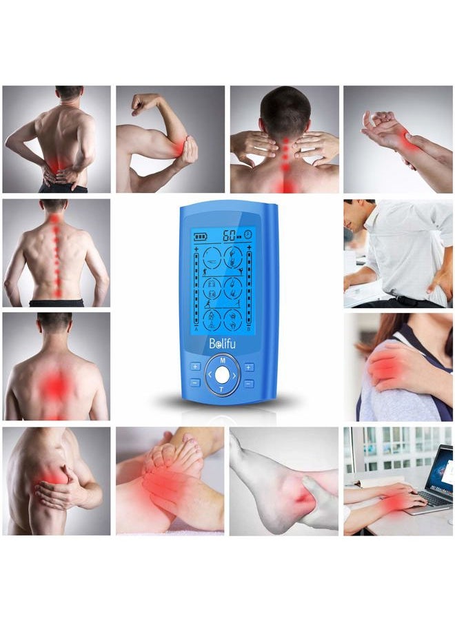 Belifu Dual Channel TENS EMS Unit 24 Modes Muscle Stimulator for Pain Relief Therapy, Electronic Pulse Massager Muscle Massager with 10 Pads, Dust-Proof Drawstring Storage Bag, Fastening Cable Ties  - Image 4