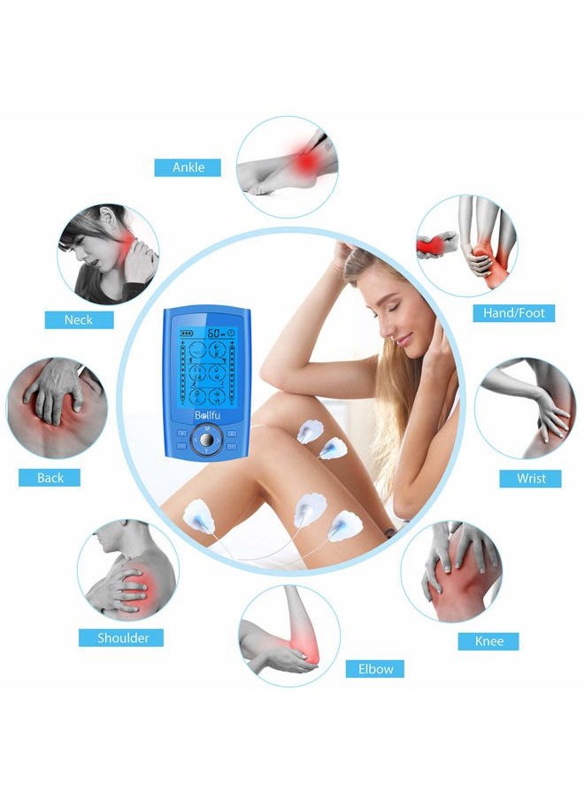 Belifu Dual Channel TENS EMS Unit 24 Modes Muscle Stimulator for Pain Relief Therapy, Electronic Pulse Massager Muscle Massager with 10 Pads, Dust-Proof Drawstring Storage Bag, Fastening Cable Ties  - Image 2