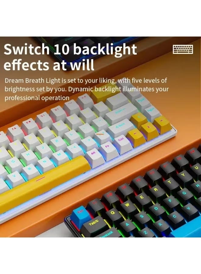 SKYLion K68 Wired Mechanical Gaming Keyboard with 10 backlight modesRGB lighting effect Keyboard for Win/Mac/PC(1pc, Black, Axis Body Type (Blue Switch) - Image 3