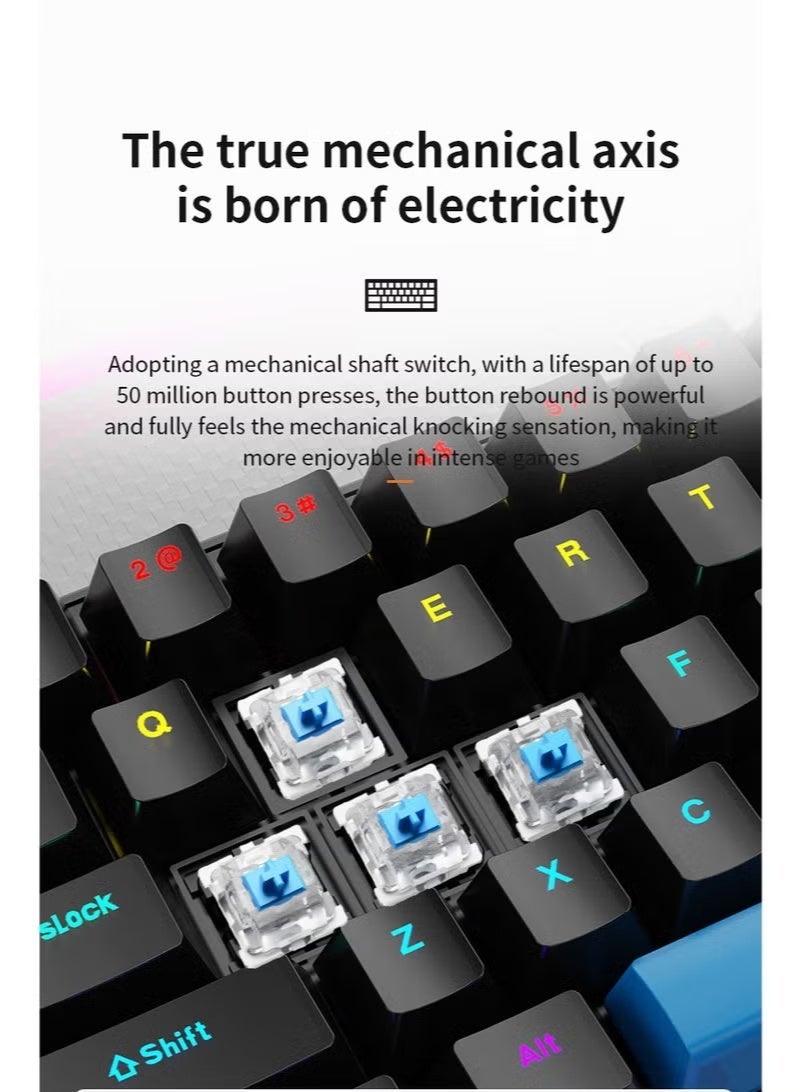 SKYLion K68 Wired Mechanical Gaming Keyboard with 10 backlight modesRGB lighting effect Keyboard for Win/Mac/PC(1pc, Black, Axis Body Type (Blue Switch) - Image 4