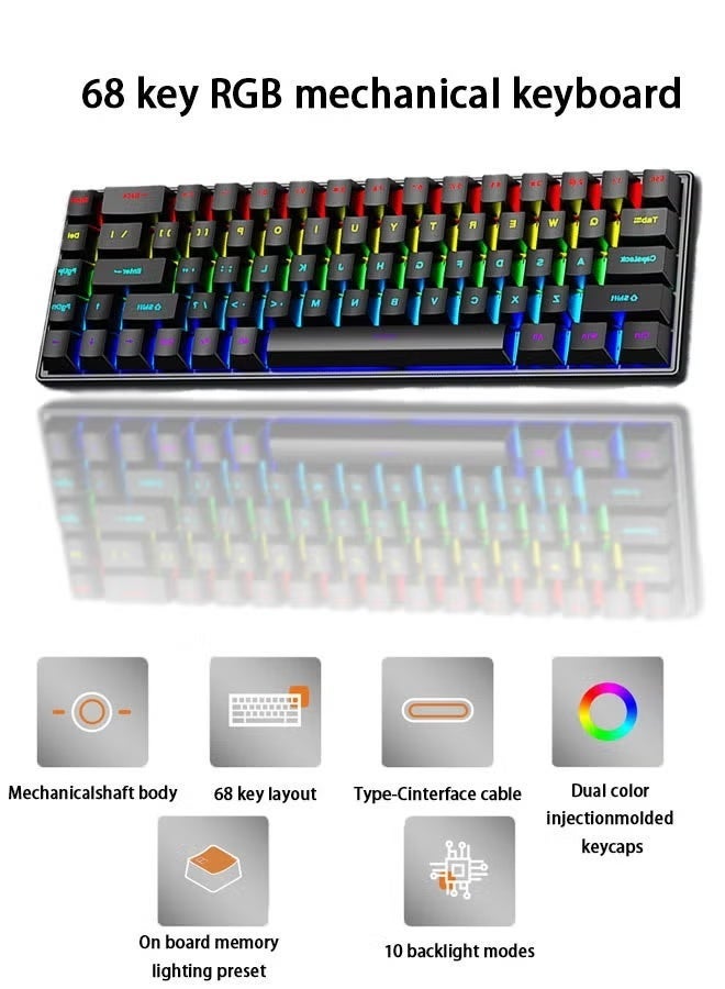 SKYLion K68 Wired Mechanical Gaming Keyboard with 10 backlight modesRGB lighting effect Keyboard for Win/Mac/PC(1pc, Black, Axis Body Type (Blue Switch) - Image 5