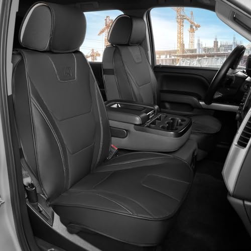 CAT® Edge Deluxe Car Seat Covers for Front Seats - Premium Black Faux Leather Seat Covers for Cars with Universal Fit, Rugged Automotive Seat Covers for Trucks, Interior Seat Covers for SUV - Image 2