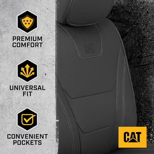 CAT® Edge Deluxe Car Seat Covers for Front Seats - Premium Black Faux Leather Seat Covers for Cars with Universal Fit, Rugged Automotive Seat Covers for Trucks, Interior Seat Covers for SUV - Image 3