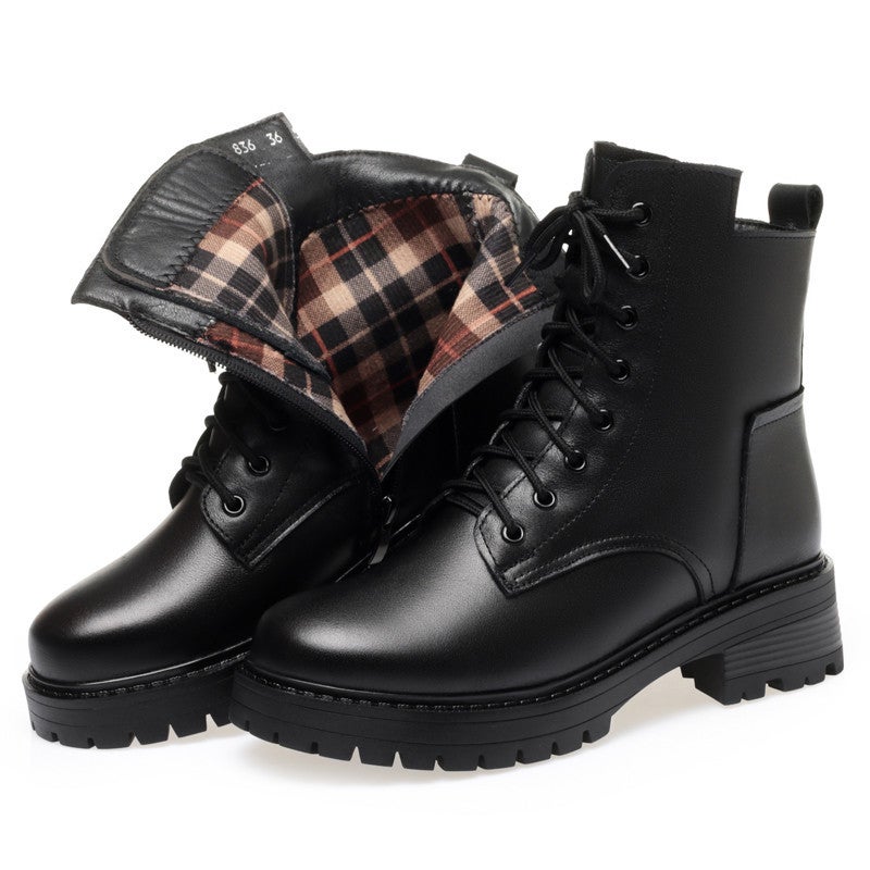 Autumn and Winter New Women's Round-Toe Cotton Shoes Side Zipper Low-Heeled Casual Cowhide Women's Shoes Origin and Supply - Image 5