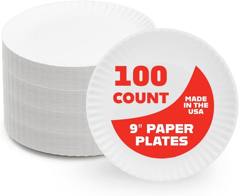 Hygloss 9-Inch Paper Plates - 100 Count, Disposable and Food Safe - Image 1