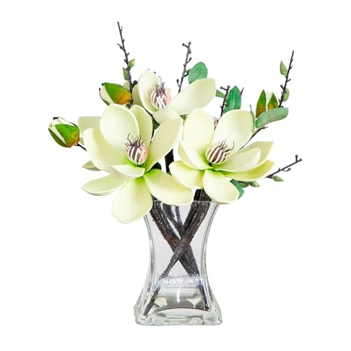 Nearly Natural 4534-WH Magnolia Arrangement with Vase,White - Image 1