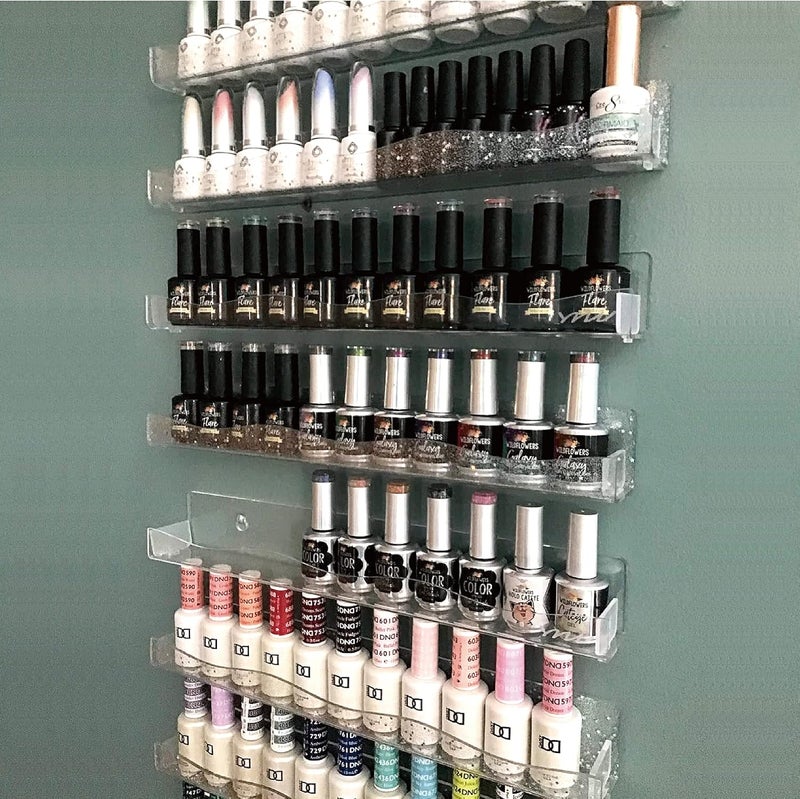 YMVV Clear Acrylic Nail Polish Rack Wall Mounted Shelf,6 Pack Organizer with Unique Wavy Lines,Nail Supplies for Techs,Great Display Salons Retailers - Image 4
