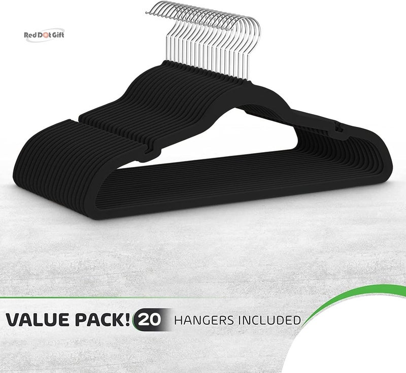 Red Dot Gift ® Pack of 20 Velvet Clothes Hangers 45cm Heavy Duty Durable Coat and Clothes Hangers (Black, 20) - Image 4