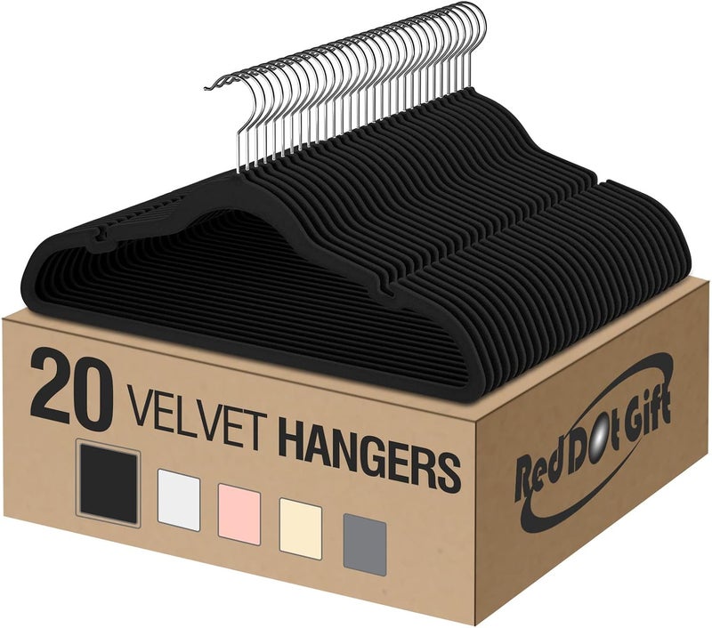 Red Dot Gift ® Pack of 20 Velvet Clothes Hangers 45cm Heavy Duty Durable Coat and Clothes Hangers (Black, 20) - Image 1
