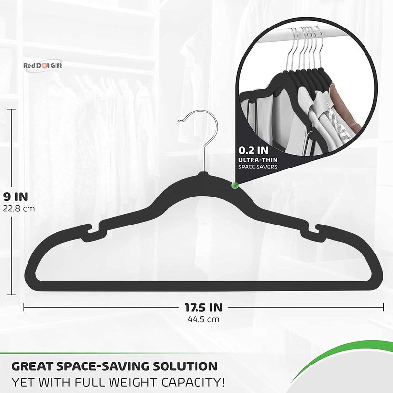 Red Dot Gift ® Pack of 20 Velvet Clothes Hangers 45cm Heavy Duty Durable Coat and Clothes Hangers (Black, 20) - Image 2
