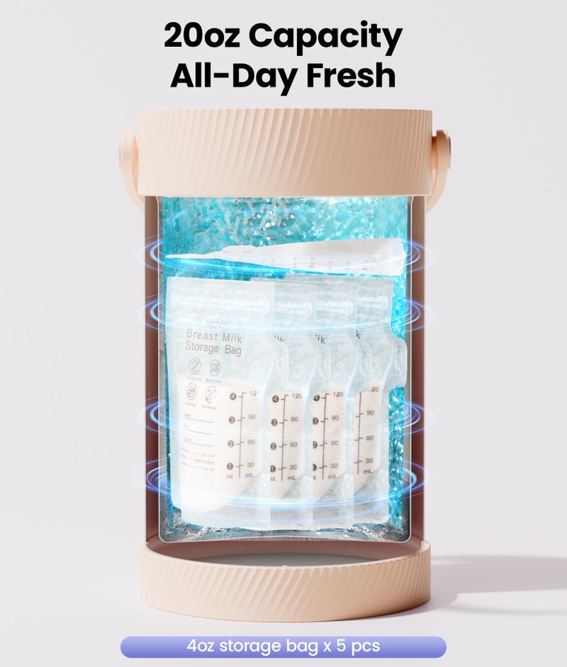 NCVI Portable Breast Milk Chiller Thermos Bottle(Wide-Mouth), Stainless Steel Baby Milk Cooler for Travel Work, Refrigerated Milk Freezer with Gel Tube Suitable for Milk Storage Bags, Pink 20fl oz - Image 3