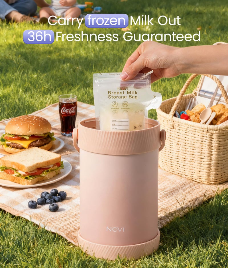 NCVI Portable Breast Milk Chiller Thermos Bottle(Wide-Mouth), Stainless Steel Baby Milk Cooler for Travel Work, Refrigerated Milk Freezer with Gel Tube Suitable for Milk Storage Bags, Pink 20fl oz - Image 4