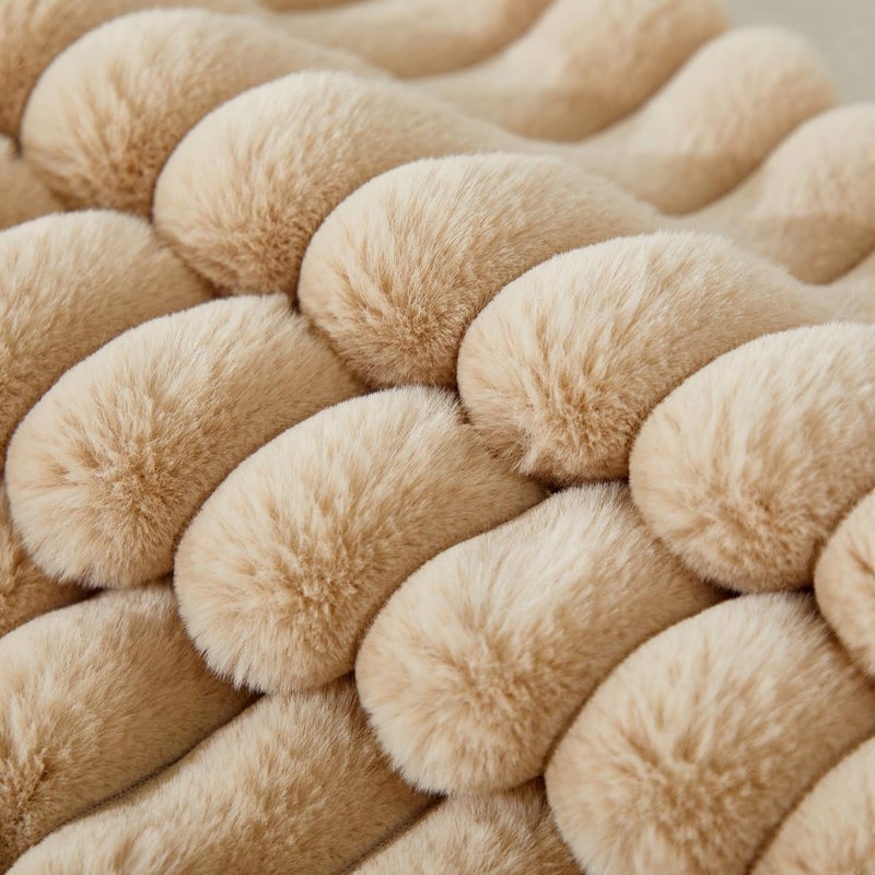Sunday Praise Beige Striped Boho Throw Pillow Covers 18x18 Inch Set of 2 Faux Fur Plush Farmhouse Decorative Cozy Pillow Cases Soft Fluffy Accent Cushion Cases for Couch Sofa Bed - Image 4