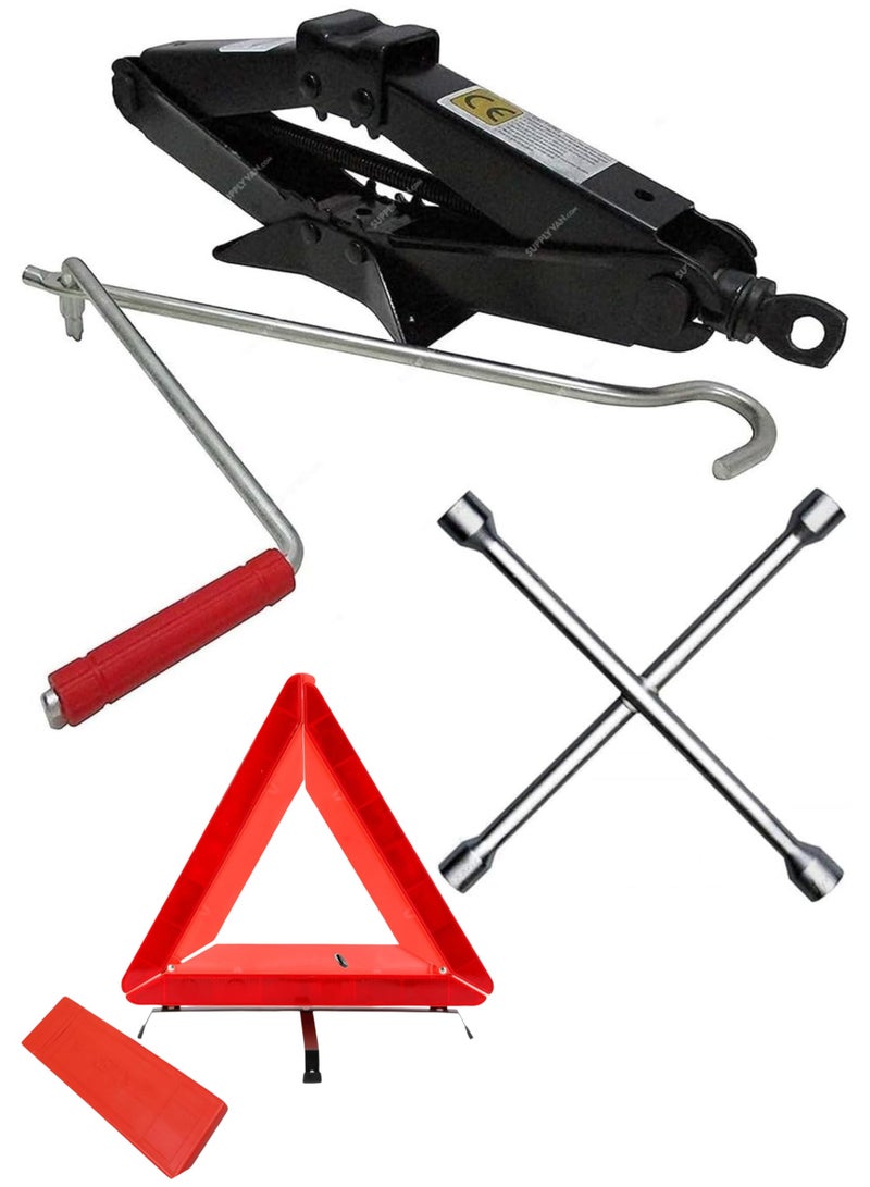 HERIOS Car Emergency Kit with 3 ton Scissor Jack, Lug Wrench, Warning Triangle  - Image 1
