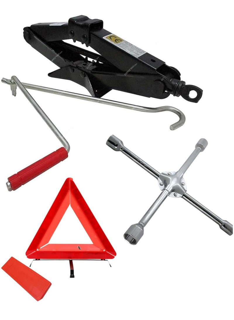 HERIOS Car Emergency Kit with 3 ton Scissor Jack, Lug Wrench, Warning Triangle - Image 1