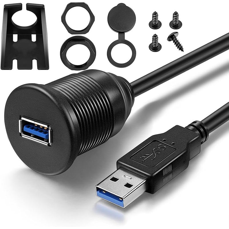 ICESPRING Usb 3.0 Male To Usb 3.0 Female Aux Flush Mount Car Mount Extension Cable For Car Truck Boat Motorcycle Dashboard Panel -(3 Feet - 1 Meter) - Image 1