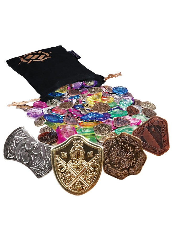 ENHANCE مجموعة رموز الكنز المعدنية ENHANCE - 40 رمز معدني لألعاب MTG (x10 لكل تصميم) مع جواهر أكريليك متنوعة (40+) وحقيبة سحب، عدادات لألعاب RPG - عدادات MTG، عملات DND لألعاب الطاولة - Image 1