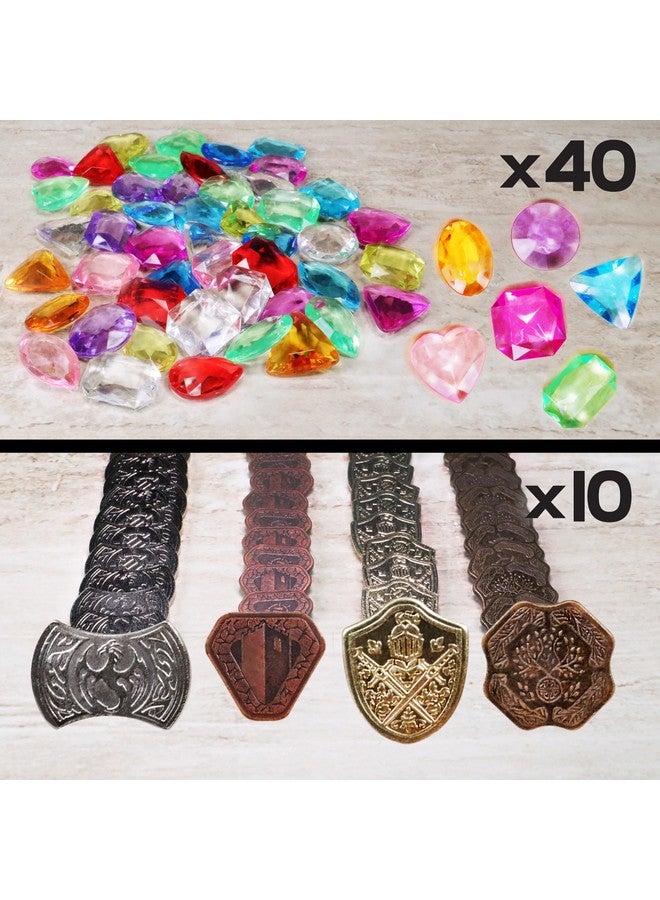 ENHANCE مجموعة رموز الكنز المعدنية ENHANCE - 40 رمز معدني لألعاب MTG (x10 لكل تصميم) مع جواهر أكريليك متنوعة (40+) وحقيبة سحب، عدادات لألعاب RPG - عدادات MTG، عملات DND لألعاب الطاولة - Image 2