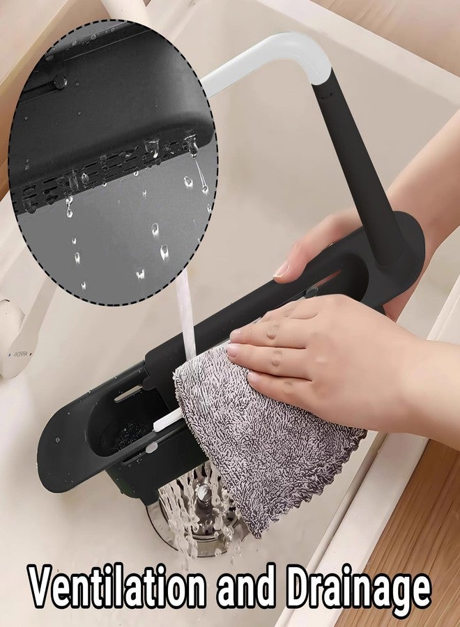CHEOTIME Telescopic Kitchen Over Sink Organizer with Towel Hanger, 2-in-1 Retractable Sink Drainer with Bracket and Crossbar Adjustable Expandable Sink Caddy Large Capacity for Kitchen Sink(Black) - Image 5