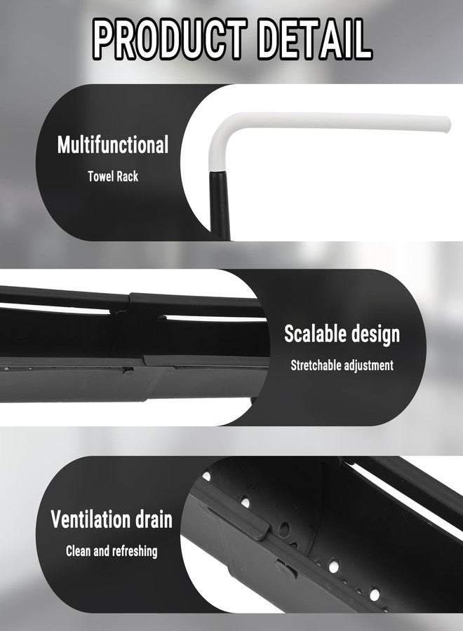 CHEOTIME Telescopic Kitchen Over Sink Organizer with Towel Hanger, 2-in-1 Retractable Sink Drainer with Bracket and Crossbar Adjustable Expandable Sink Caddy Large Capacity for Kitchen Sink(Black) - Image 4