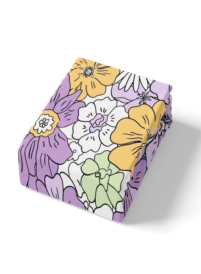Feelyou Groovy Flower Bed Sheet Set Retro Floral Boho Fitted Sheet for Boys Girls Teens Room Decor 70S Hippie Flowers Bohemian Bedding Set Full Size Purple Yellow Green Bed Cover 3Pcs - Image 5