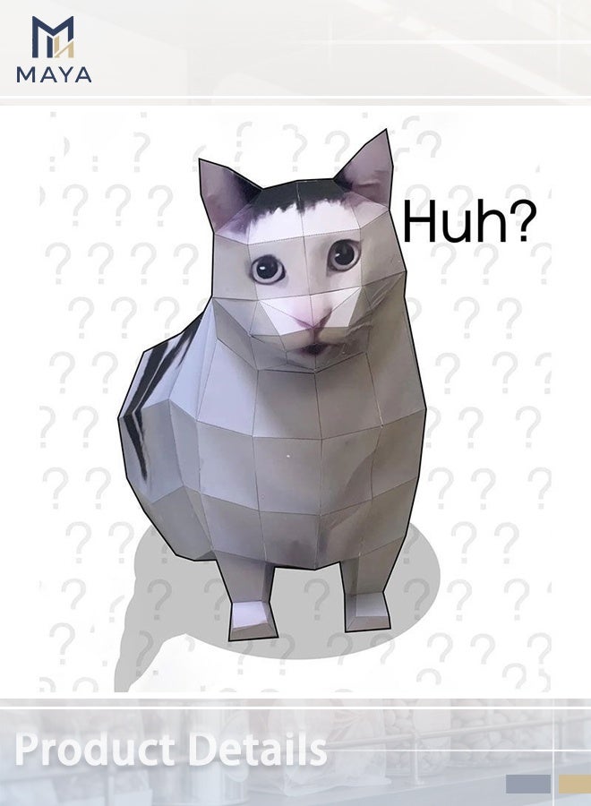 Maya 3D Cat Meme Paper Sculpture, DIY Origami Paper Art to Fold Cute Figures, Party Decoration, Handmade Gift & Video Prop Fun Handmade Home Decoration Figurine Papercraft Kit, Huh Cat, 1 Piece Set - Image 5