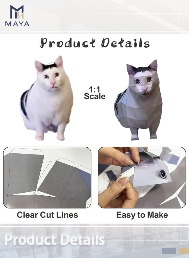 Maya 3D Cat Meme Paper Sculpture, DIY Origami Paper Art to Fold Cute Figures, Party Decoration, Handmade Gift & Video Prop Fun Handmade Home Decoration Figurine Papercraft Kit, Huh Cat, 1 Piece Set - Image 4