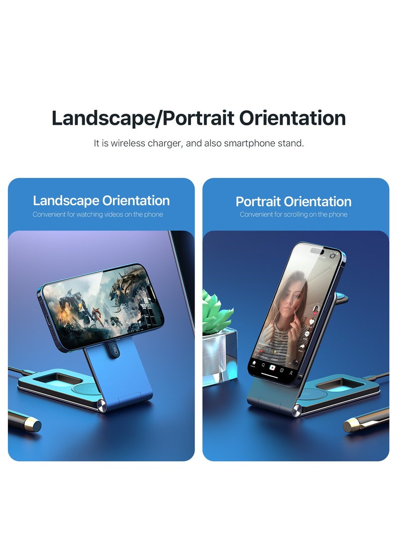 عام شاحن لاسلكي، شاحن ساعة أبل، شاحن مغناطيسي لجهاز آيفون، قاعدة شحن آيفون، شاحن قاعدة، 3 في 1 قابل للطي - مناسب لجهاز آيفون/ساعة أبل/سماعات إيربودز، شحن سريع 15 وات، سبيكة ألومنيوم ممتازة، حامل محمول، - Image 5