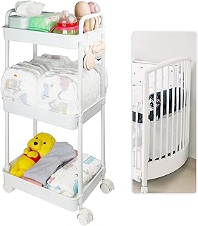 Volnamal Volnamal Baby Diaper Cart Organizer, Nursery Cart Diaper Baby Caddy with Wheels Newborn Essentials Storage Cart, White  - Image 1
