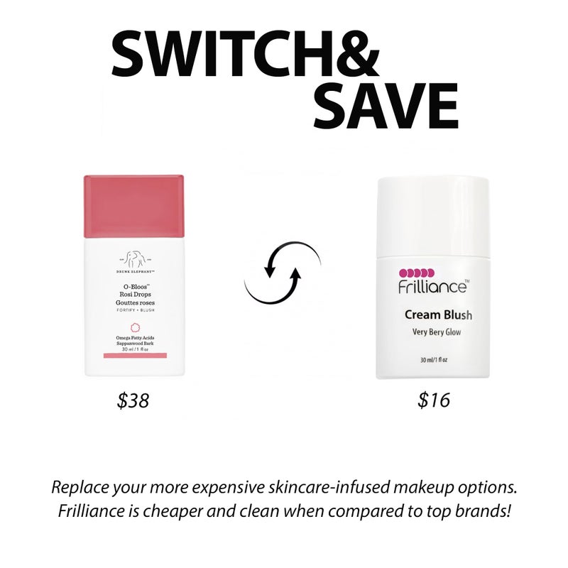 Frilliance Hydrating Cream Blush, Very Berry Glow Tint, Cruelty Free Hypoallergenic for Teens of All Skin Types, 30 ml / 1 fl oz - Image 2