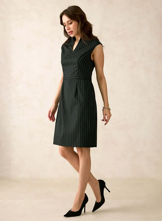 Virgio  VIRGIO Viscose Stretch Striped V-Neck Dress for Women | Best Price UAE