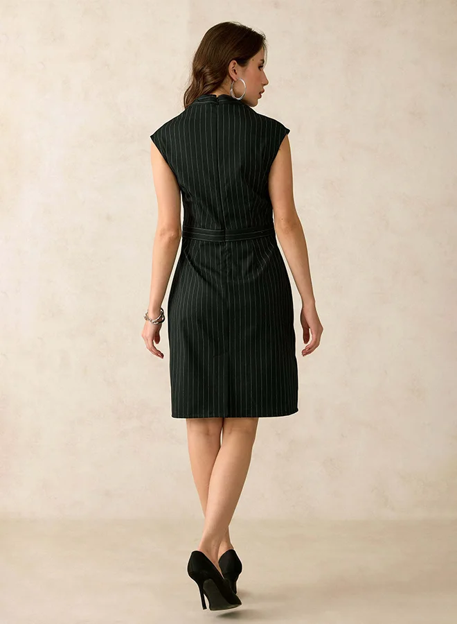 Virgio  VIRGIO Viscose Stretch Striped V-Neck Dress for Women | Best Price UAE