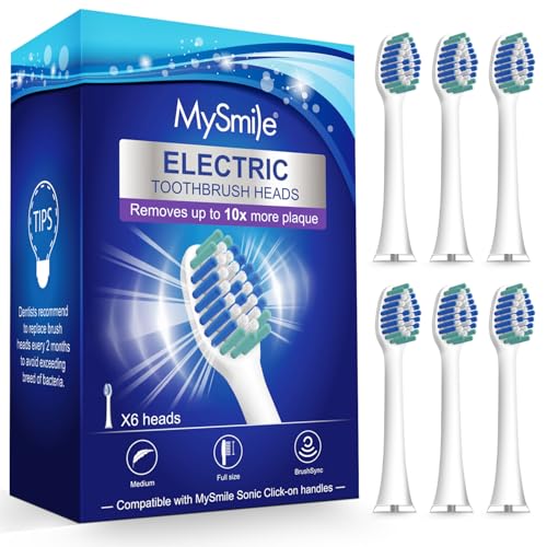 MySmile Electric Toothbrush Replacement Heads, 6 Packs (White) - Image 1