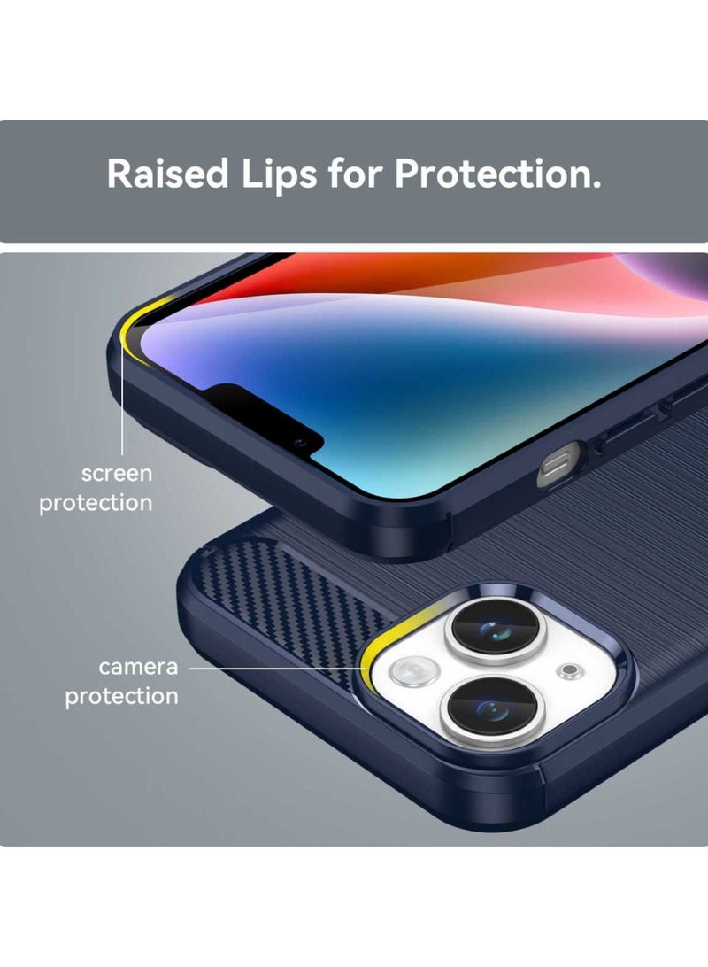 Case Compatible with iPhone 14, Slim Fit Phone Cover with Shock-Absorption, Carbon Fiber TPU Rubber Protective Case for Apple iPhone 14, Blue - Image 5