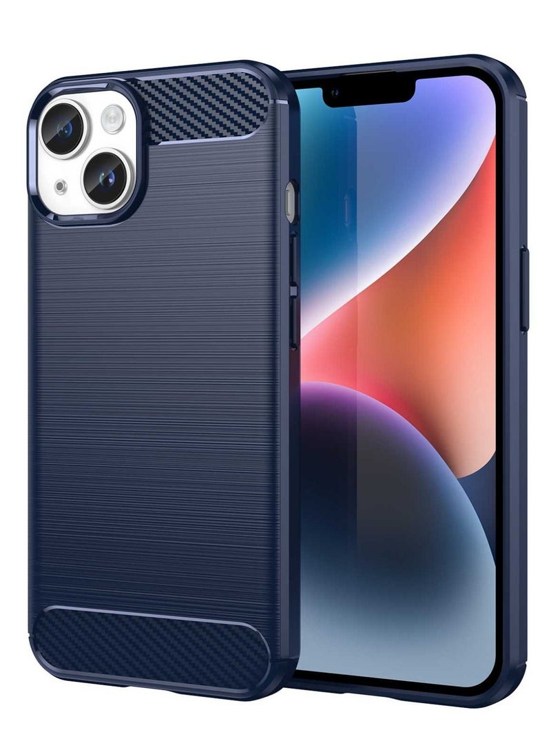 Case Compatible with iPhone 14, Slim Fit Phone Cover with Shock-Absorption, Carbon Fiber TPU Rubber Protective Case for Apple iPhone 14, Blue - Image 1