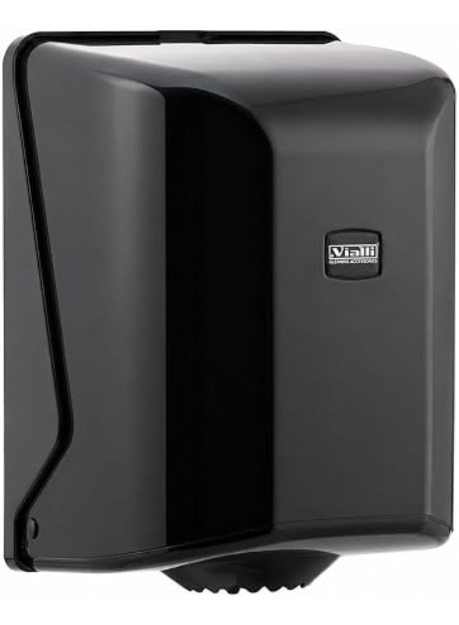 Vialli Centerfeed Roll Paper Towel Dispenser Black OG1B, Wall Mounted ABS Plastic Tissue Holder for Kitchens, Restaurants, Offices & Commercial Bathrooms, Easy Refill Hygienic Roll Dispenser - Image 1