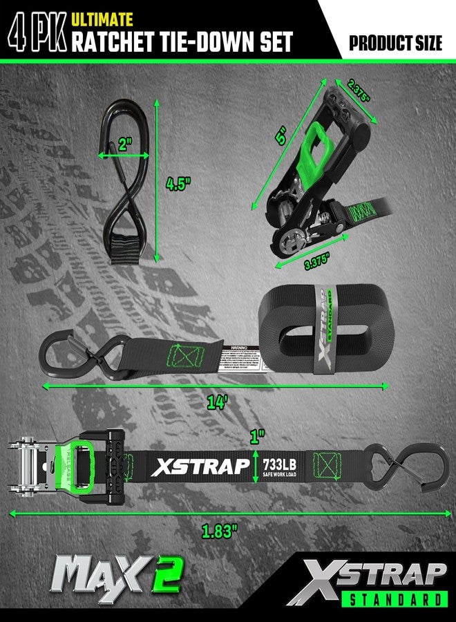 XSTRAP STANDARD Motorcycle Tie Down Strap (4PK) - 2,200lb Break Strength 15ft Ratchet Tie Down Straps Set, Soft Loop Ratchet Straps for Moving Appliances, Lawn Equipment, Cargo Straps for Truck, Black - Image 2