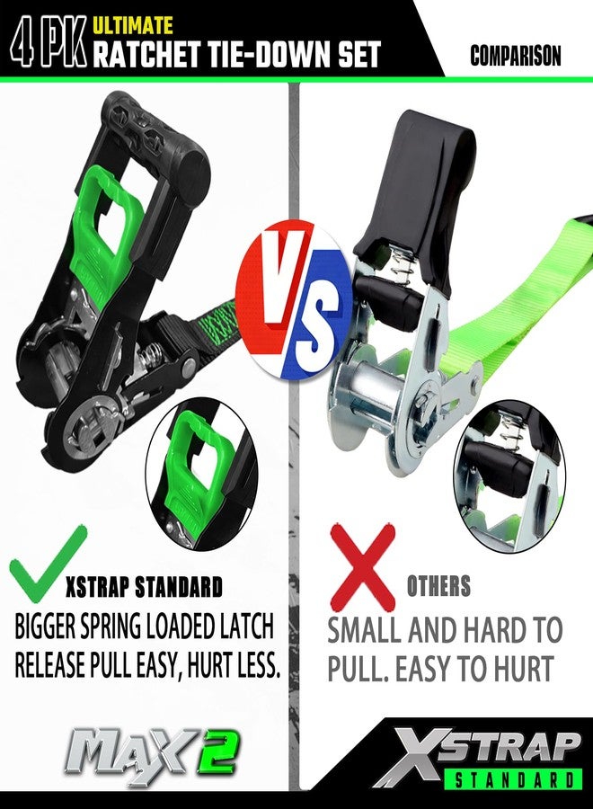 XSTRAP STANDARD Motorcycle Tie Down Strap (4PK) - 2,200lb Break Strength 15ft Ratchet Tie Down Straps Set, Soft Loop Ratchet Straps for Moving Appliances, Lawn Equipment, Cargo Straps for Truck, Black - Image 4