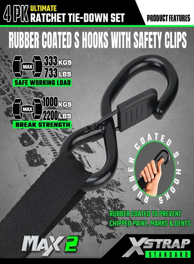 XSTRAP STANDARD Motorcycle Tie Down Strap (4PK) - 2,200lb Break Strength 15ft Ratchet Tie Down Straps Set, Soft Loop Ratchet Straps for Moving Appliances, Lawn Equipment, Cargo Straps for Truck, Black - Image 3