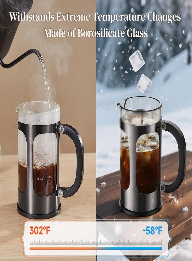 فيكن ماكينة تحضير القهوة الفرنسية فيكن سعة 34 أونصة، بدون لمس البلاستيك، مصنوعة من زجاج البوروسيليكات السميك والفولاذ المقاوم للصدأ، إبريق شاي كافيتيرا لتحضير القهوة الباردة، مثالية للمطبخ والسفر والتخييم، هدية رائعة، إكسسوارات بار، لون بيوتر داكن - Image 3