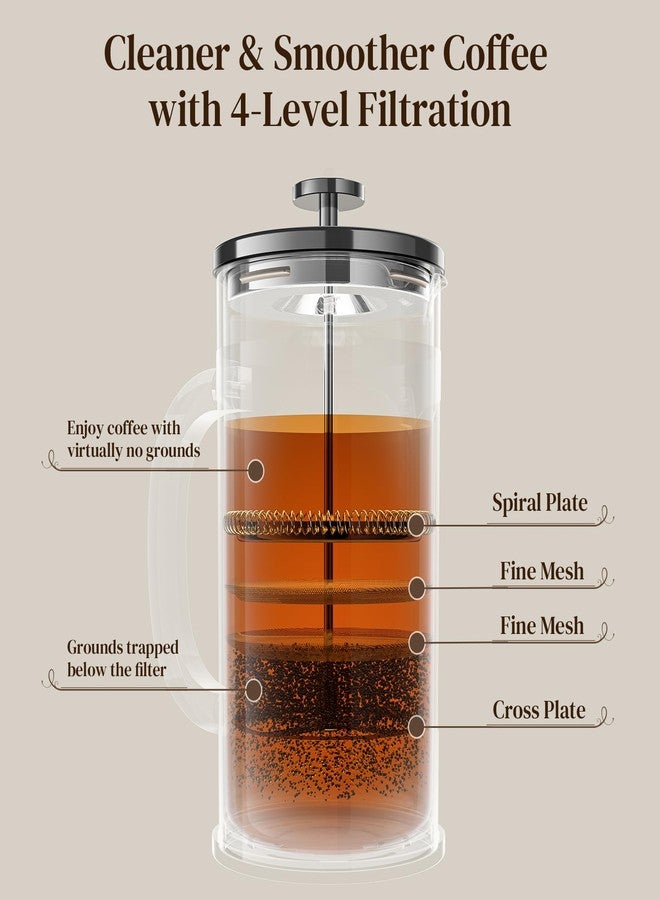 فيكن ماكينة تحضير القهوة الفرنسية فيكن سعة 34 أونصة، بدون لمس البلاستيك، مصنوعة من زجاج البوروسيليكات السميك والفولاذ المقاوم للصدأ، إبريق شاي كافيتيرا لتحضير القهوة الباردة، مثالية للمطبخ والسفر والتخييم، هدية رائعة، إكسسوارات بار، لون بيوتر داكن - Image 4