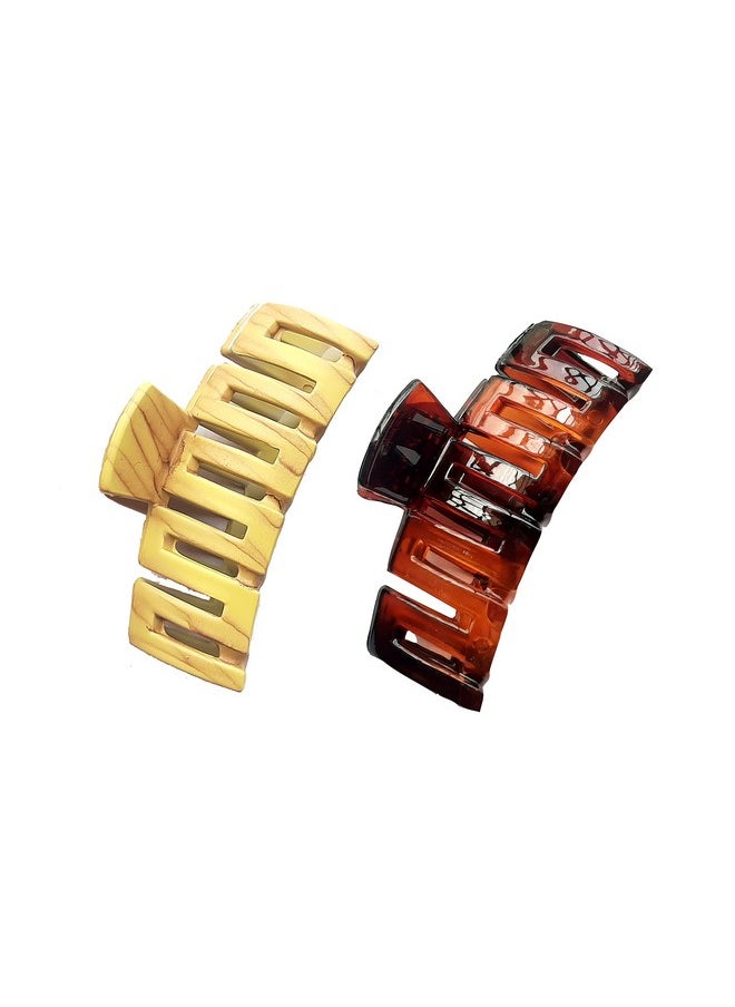 BIRDWARE BIRDWARE big size hair Clips For Women Multi Color Imported Acrylic Material Stone Butterfly | Hair Clutchers (Pack of 2) (Wooden & Shell)  - Image 1